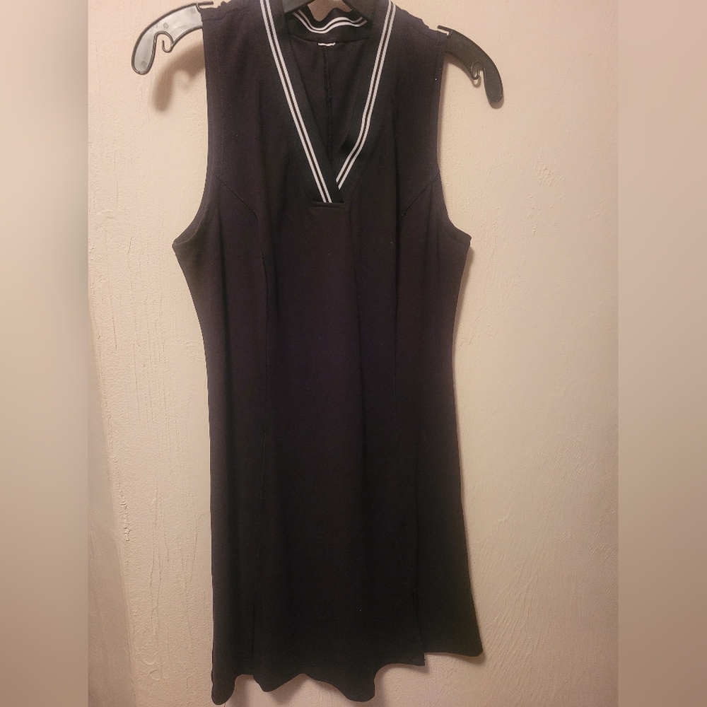 Black Sleeveless Golf/Tennis/Active Dress with White Trim